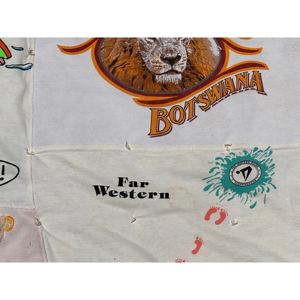 Vtg 90s Graphic T-Shirt Quilt Handmade Patchwork Blanket Levis Bart College